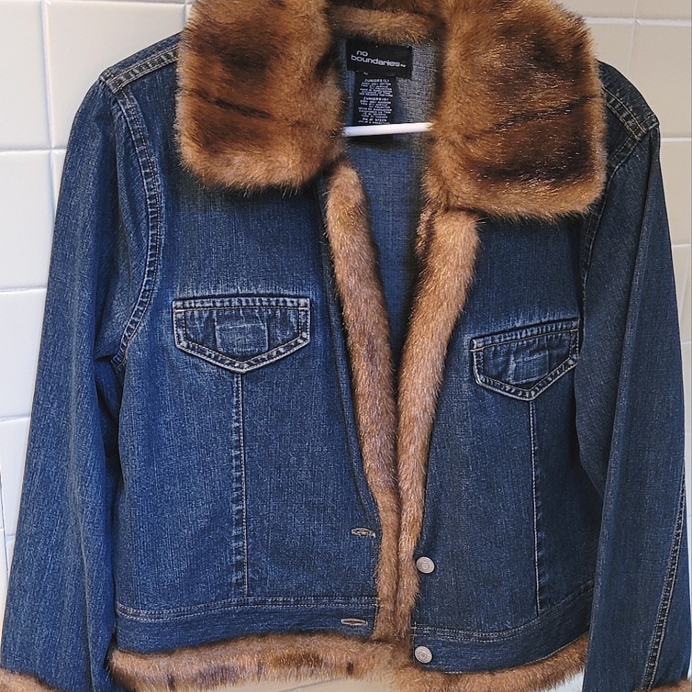 Fur collar and trim Jean jacket